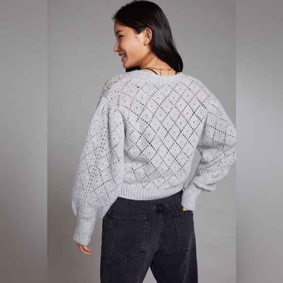Anthropologie Gray Off-the-Shoulder Sweater with Intricate Knit Design - Picture 3 of 15